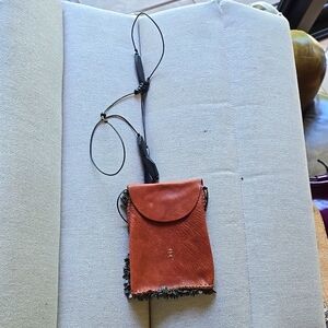 HENRY BEGUELINSoft leather cross body pouchChocolate brown with black sequin